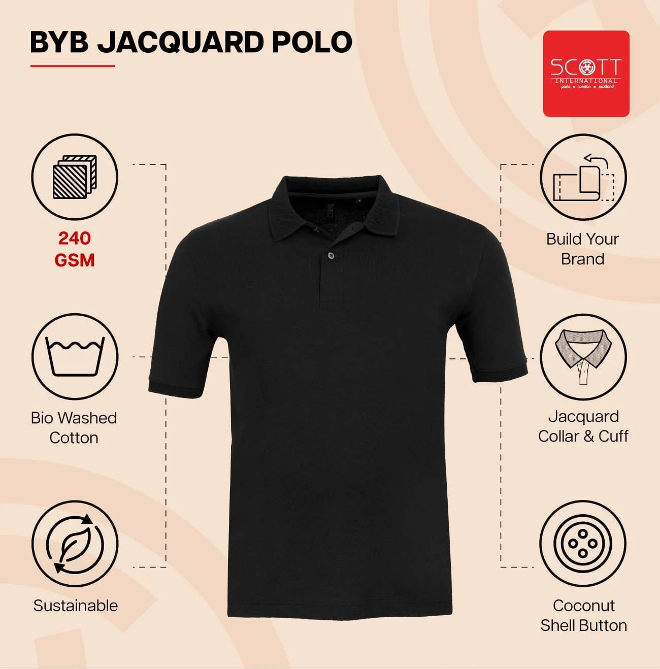 Scott Sustainable BYB Jacquard Polo - Black