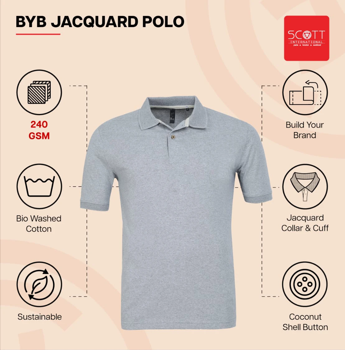 Scott Sustainable BYB Jacquard Polo - Grey Melange