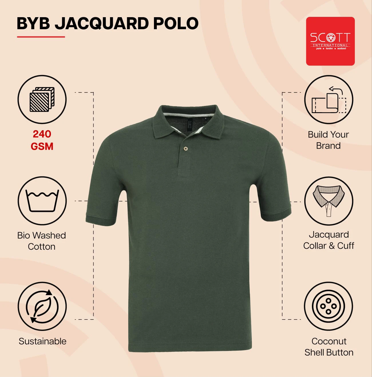 Scott Sustainable BYB Jacquard Polo - Olive Green