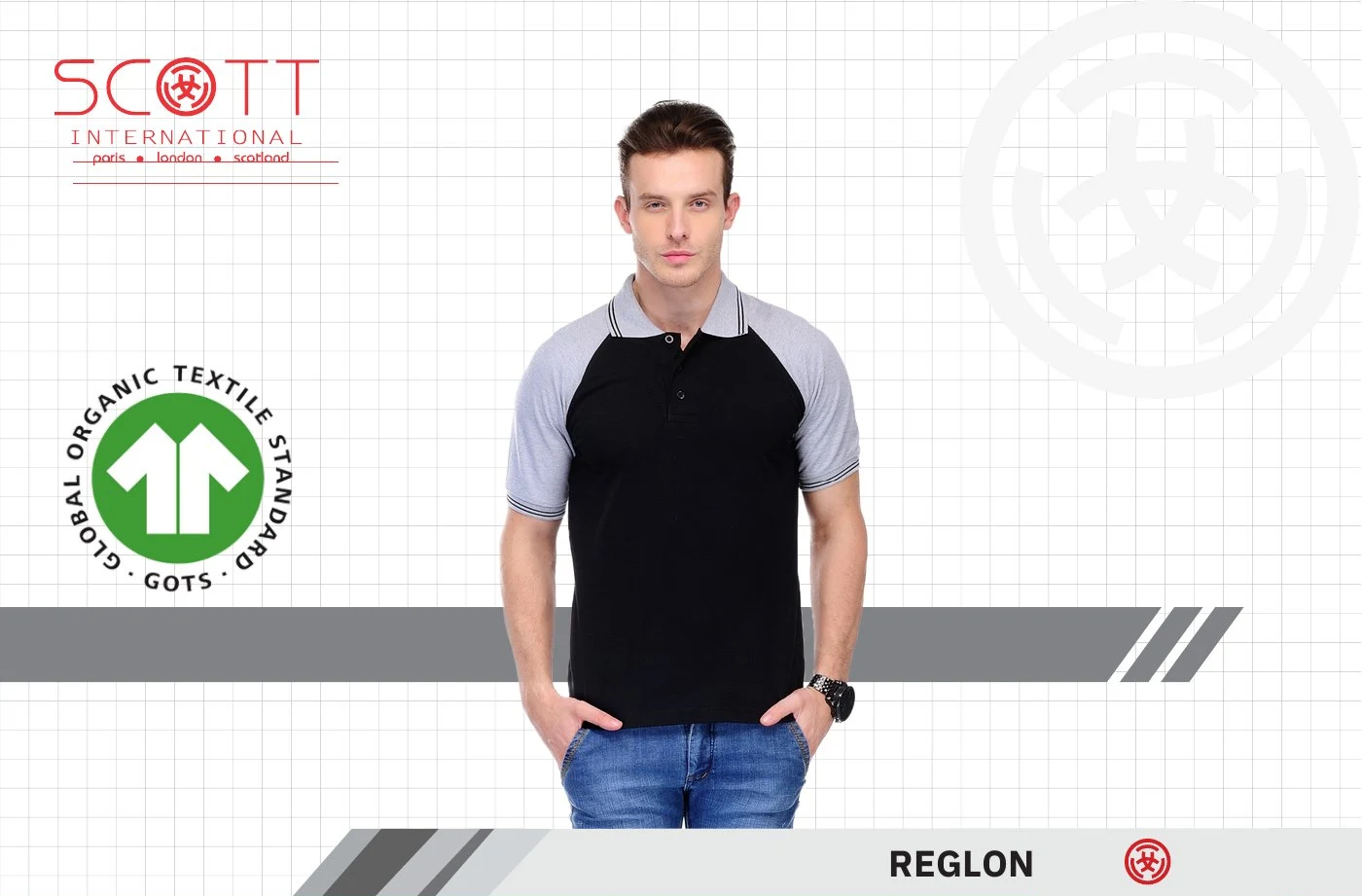 Scott Polo RG3 - Black with Grey Raglan Sleeves