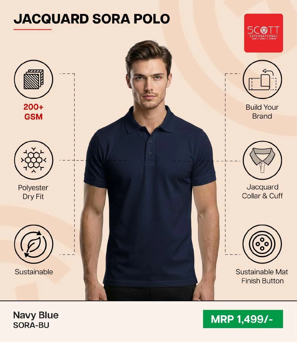 Scott Jacquard Sora Polo - Navy Blue