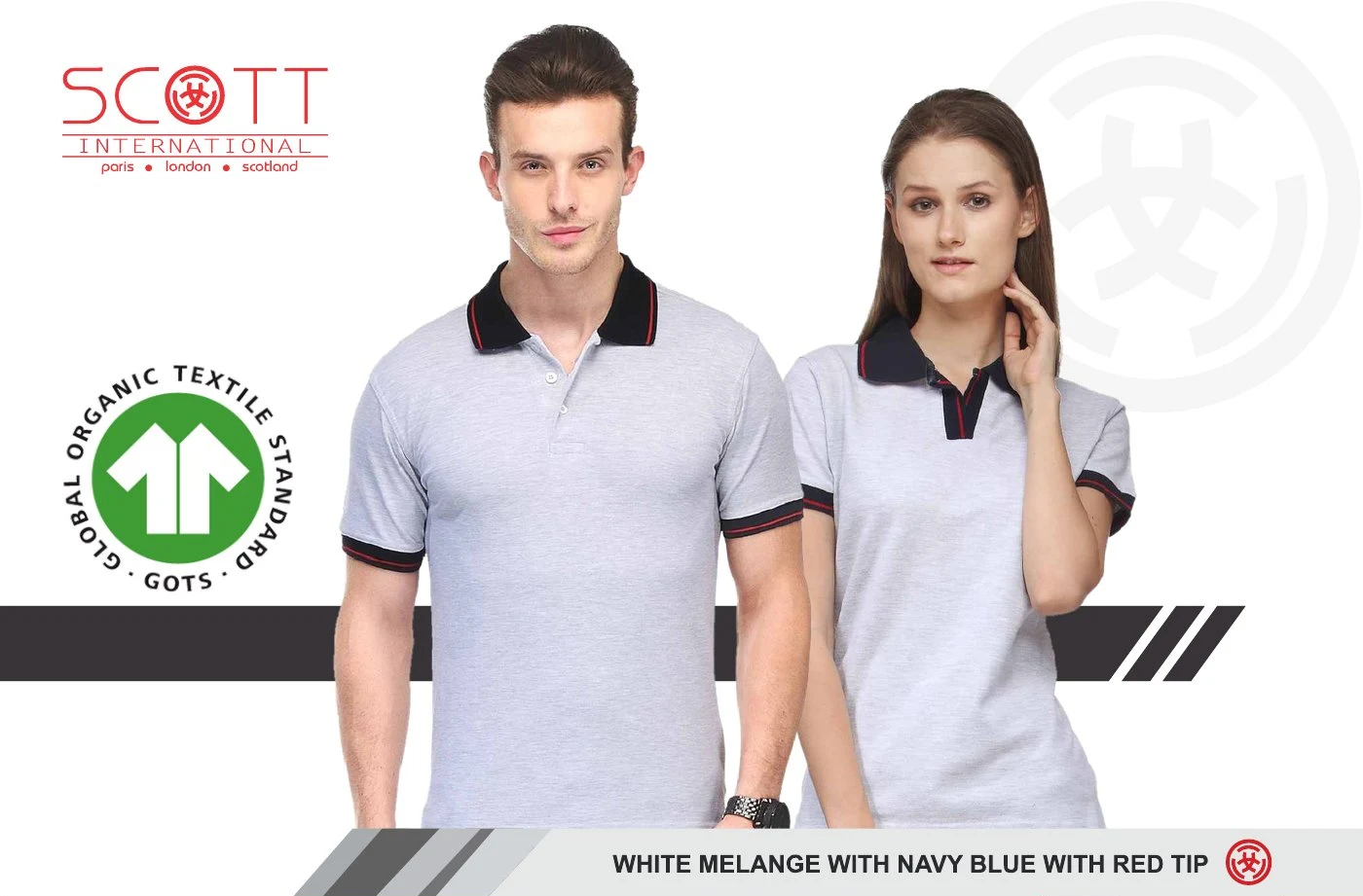 Scott Polo SP-8 - White Melange with Navy Blue and Red Tip